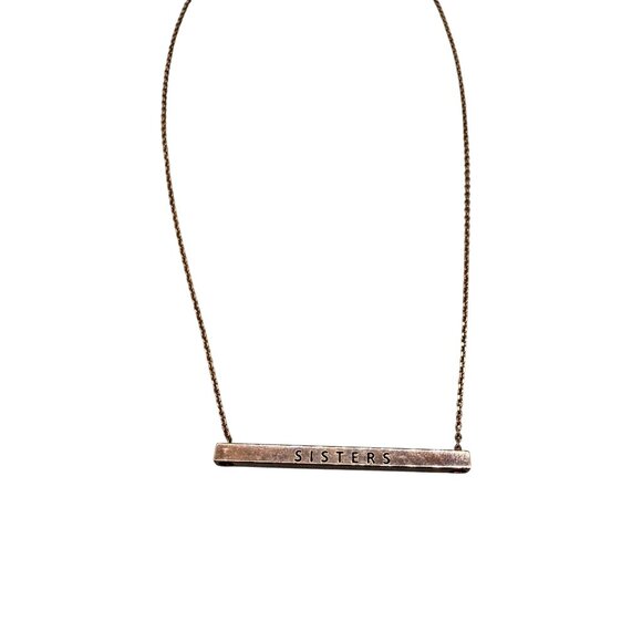 Sisters Bar Pendant Chain Necklace Rose Gold Tone 16 to 18 Inch Sisters Gift - Picture 3 of 4